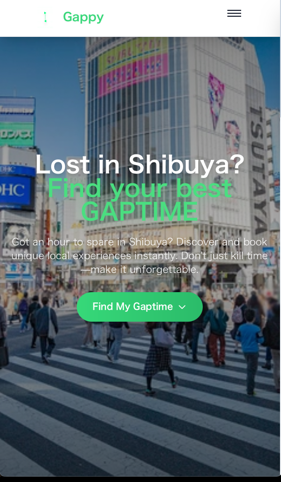 Gappy mobile app showing map with nearby Japanese experiences and activities